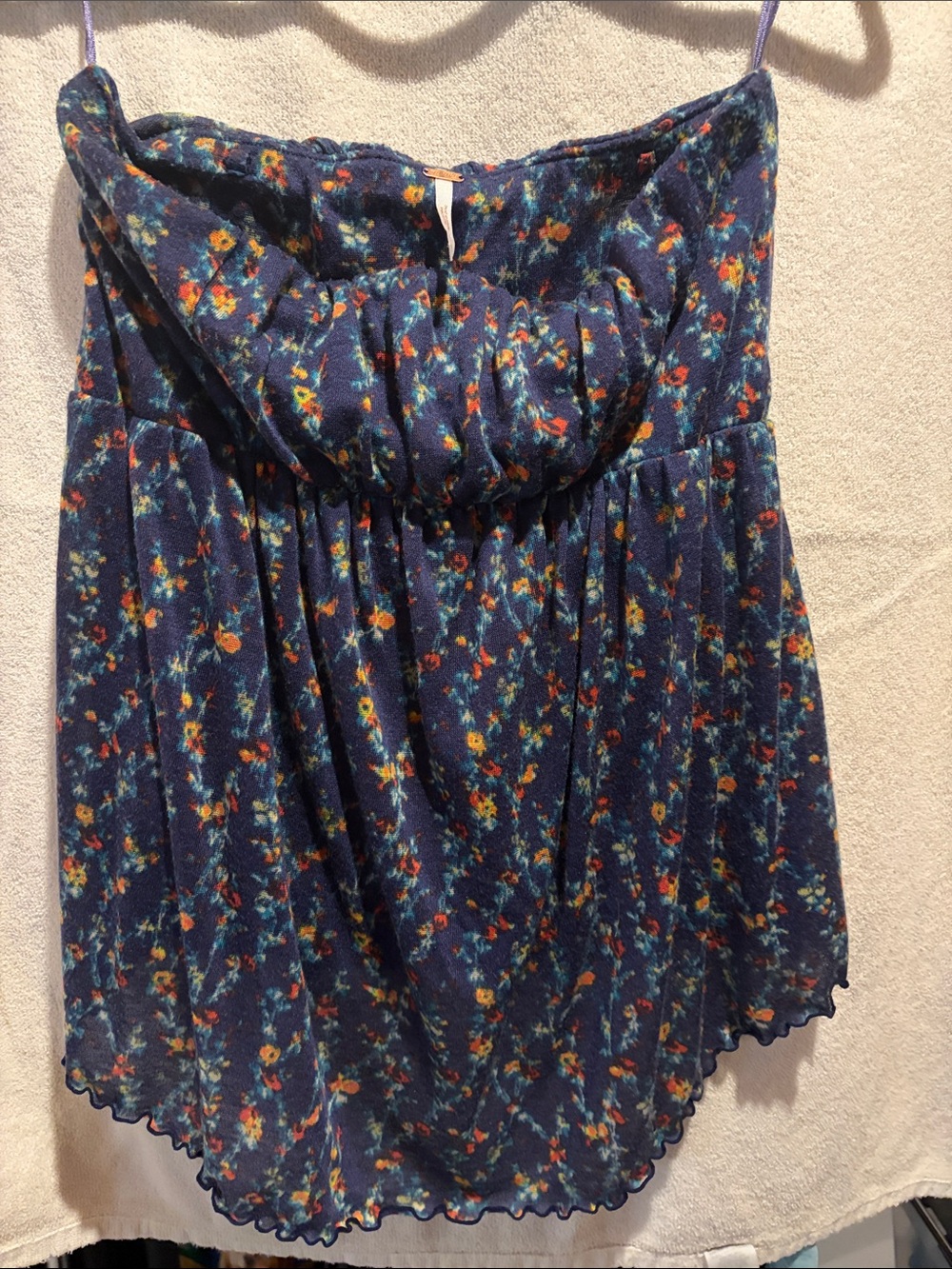 Free People Navy Floral Strapless Top